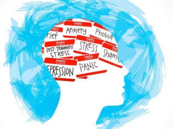 cartoon head with brain full of words related to crisis